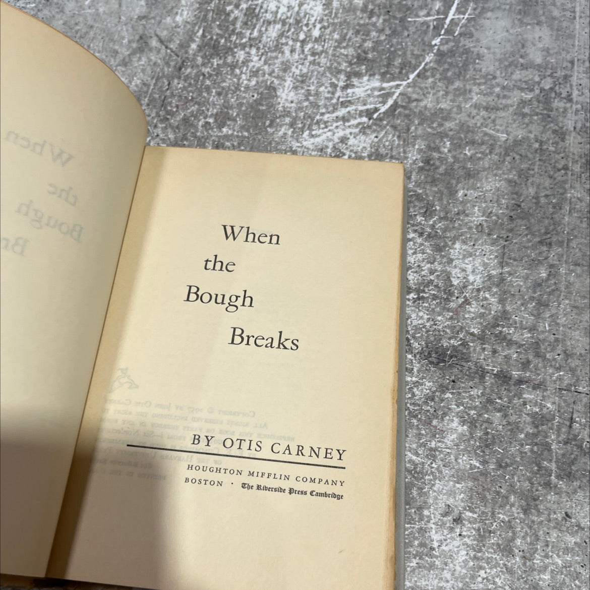 when the bough breaks book, by john otis carney, 1957 Hardcover image 2