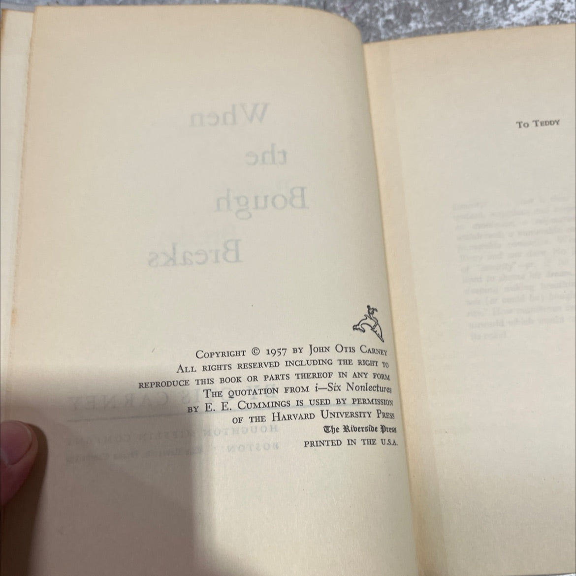 when the bough breaks book, by john otis carney, 1957 Hardcover image 3