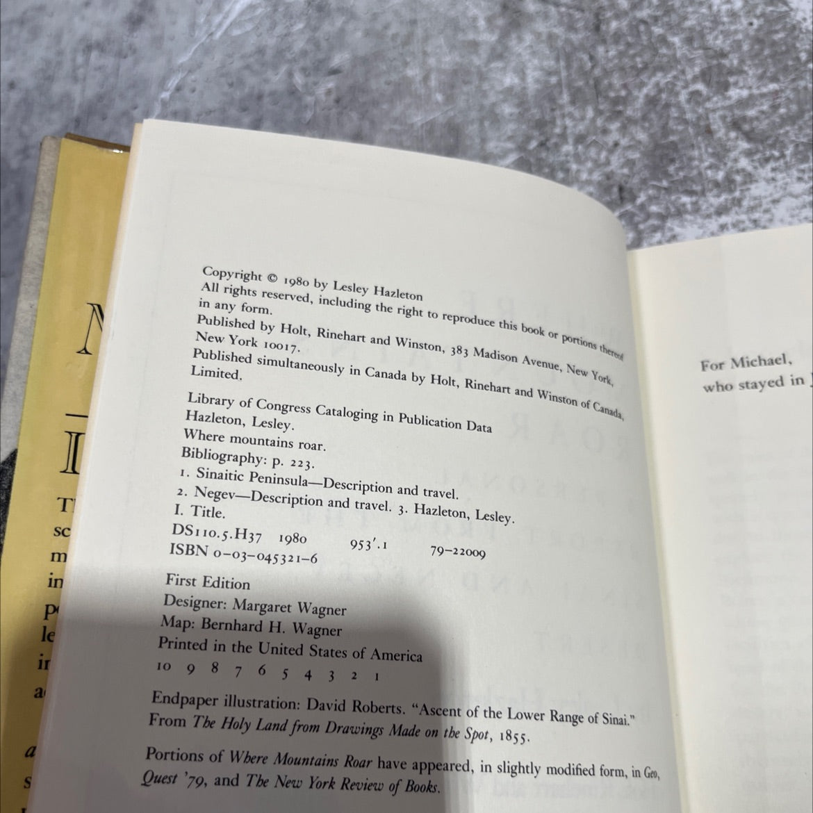 where mountains roar book, by Lesley Hazleton, 1980 Hardcover image 3