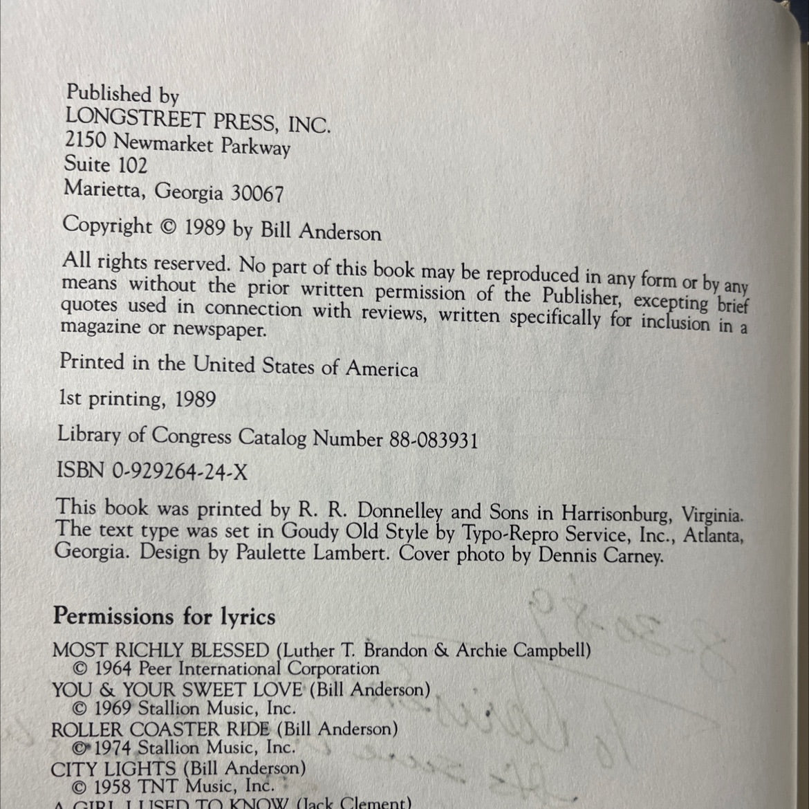 SIGNED whisperin' bill an autobiography book, by Bill Anderson, 1989 Hardcover, First Edition image 3