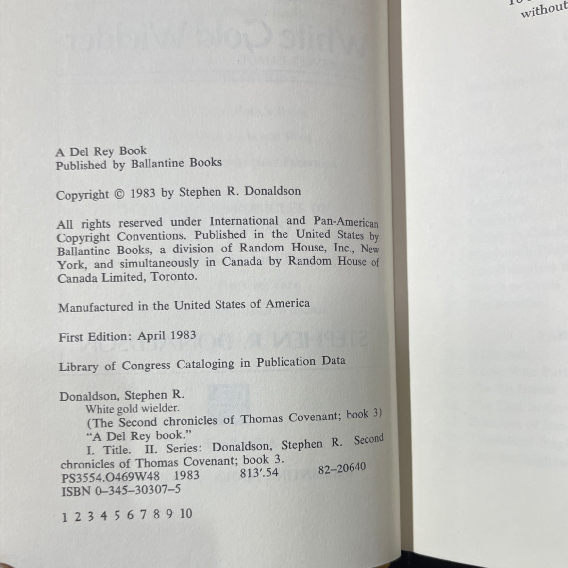 white gold wielder book, by Stephen R. Donaldson, 1983 Hardcover image 3