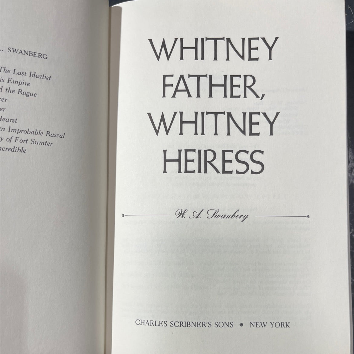 whitney father, whitney heiress book, by W. A. Swanberg, 1980 Hardcover image 2