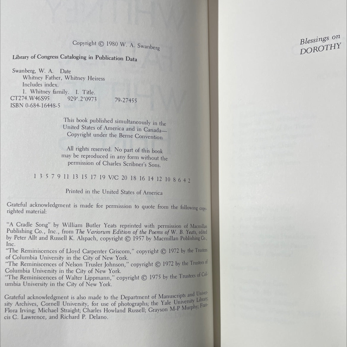 whitney father, whitney heiress book, by W. A. Swanberg, 1980 Hardcover image 3