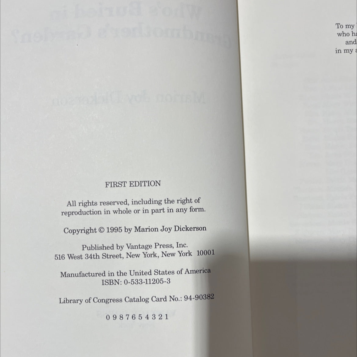 SIGNED who's buried in grandmother's garden? book, by Marion Joy Dickerson, 1995 Hardcover, First Edition image 3