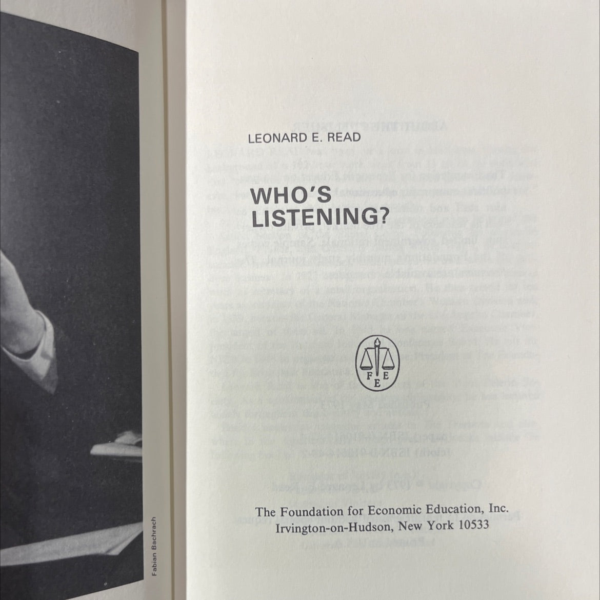 who's listening? book, by leonard e. read, 1973 Hardcover image 2