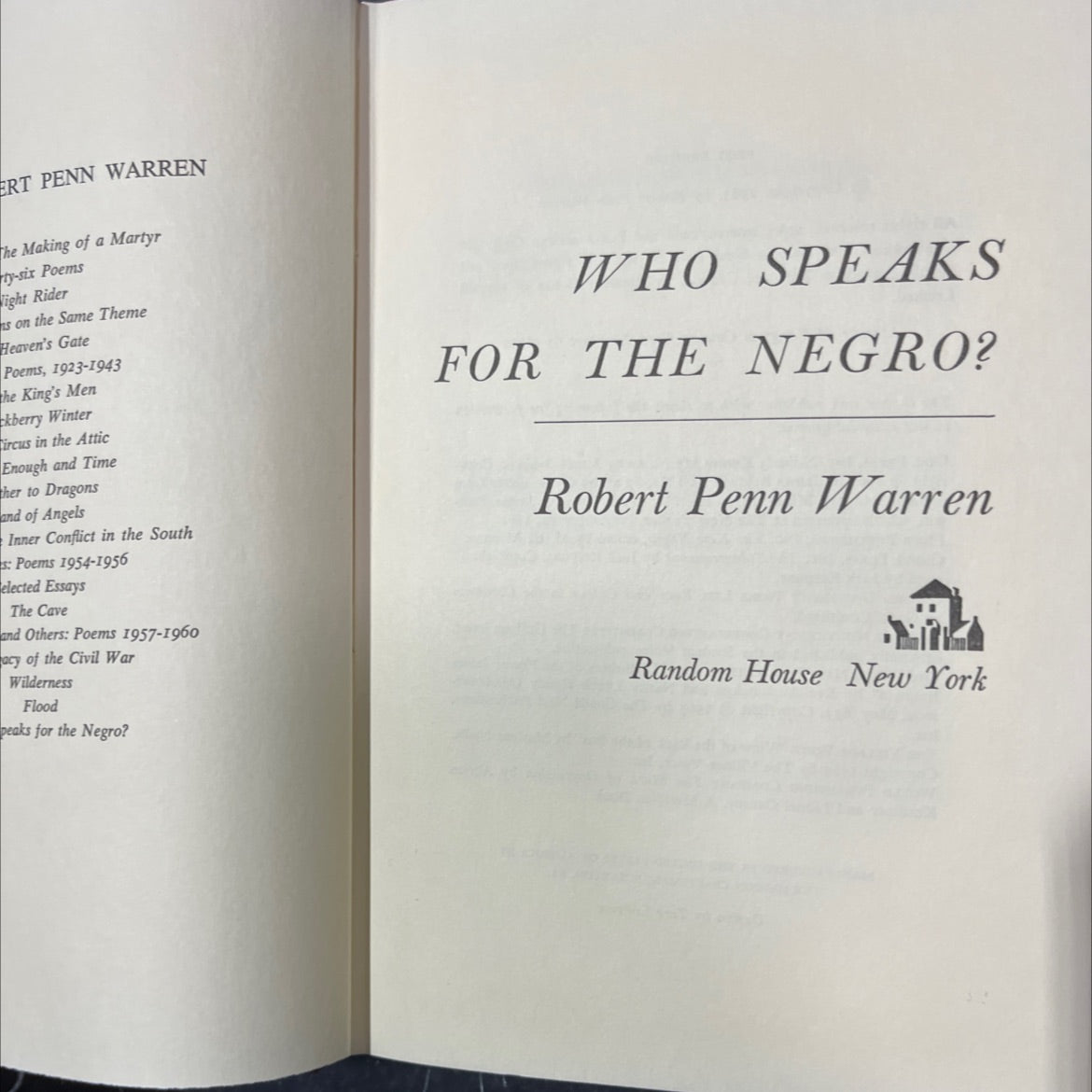 who speaks for the negro? book, by Robert Penn Warren, 1965 Hardcover image 2