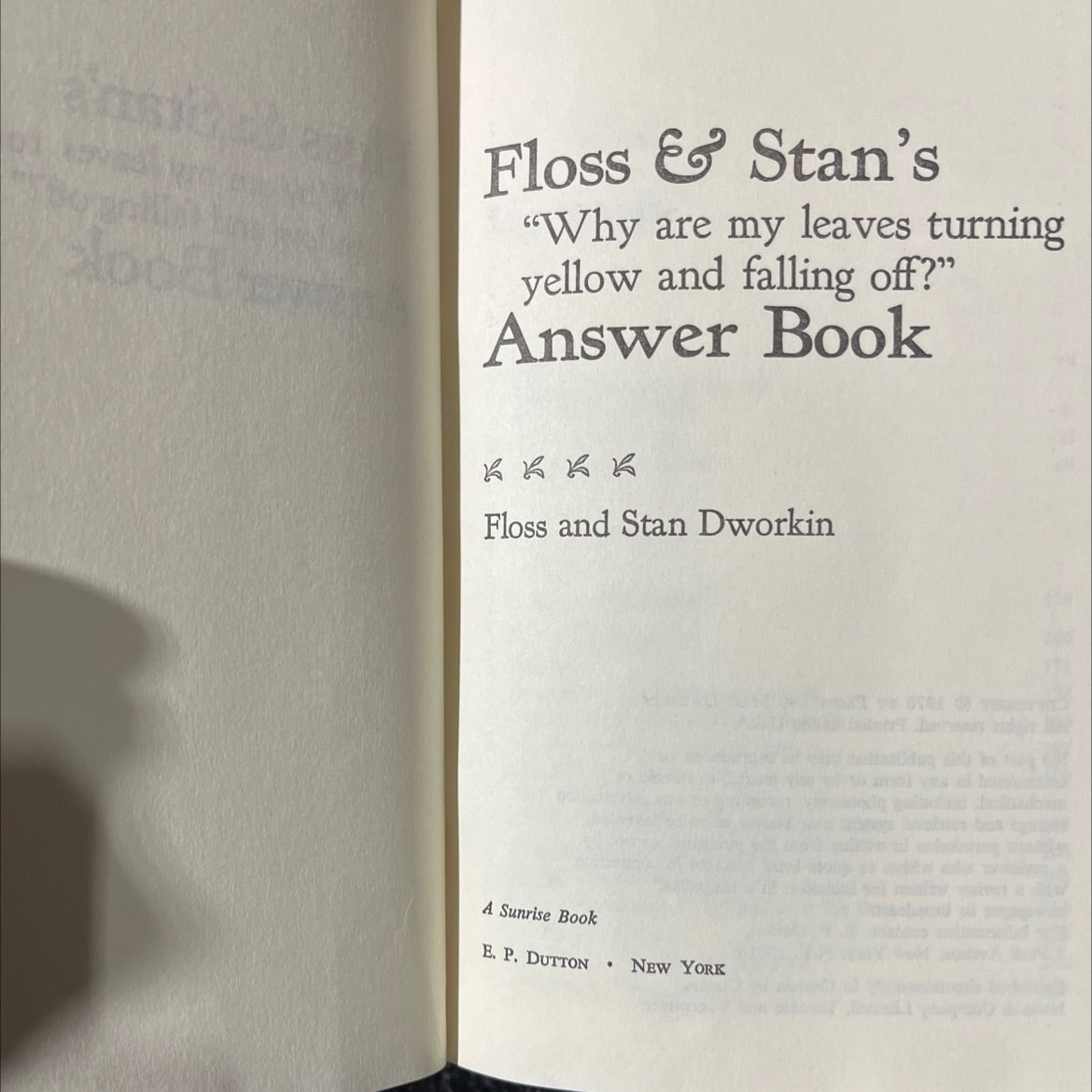 why are my leaves turning yellow and falling off? answer book book, by floss and stan dworkin, 1978 Hardcover image 2