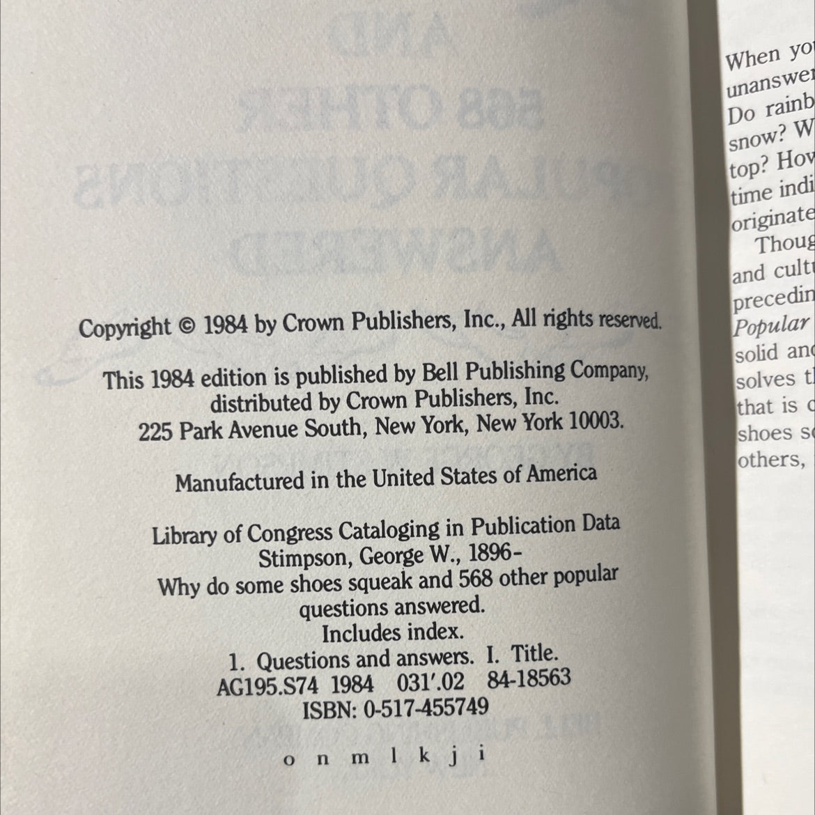 why do some shoes squeak? and 568 other popular questions answered book, by george w. stimpson, 1984 Hardcover image 3