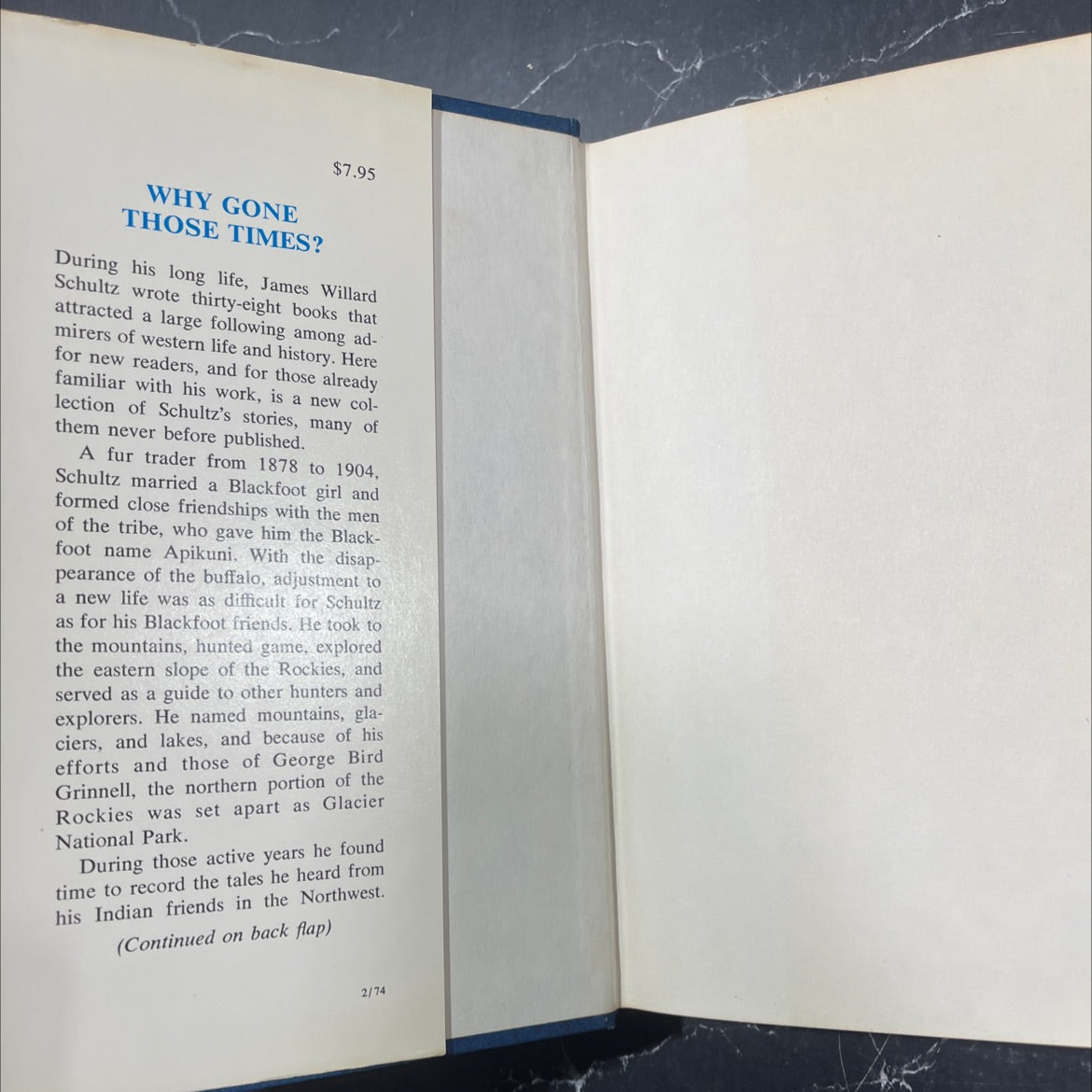 why gone those times? blackfoot tales book, by James Willard Schultz, 1974 Hardcover image 4