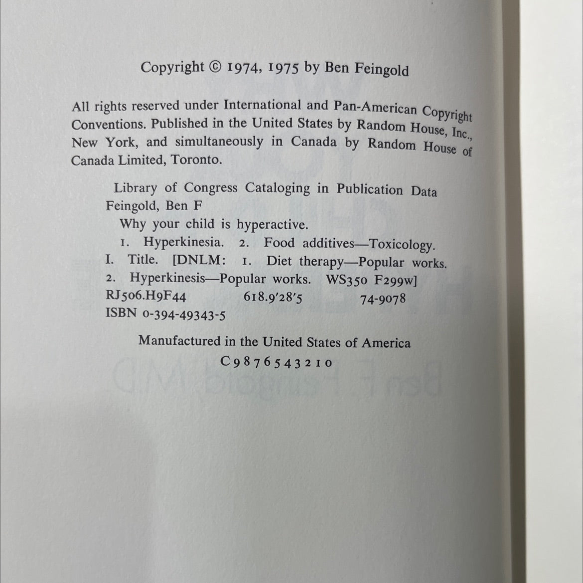 why your child is hyperactive book, by Ben F. Feingold, M.D., 1975 Hardcover image 3