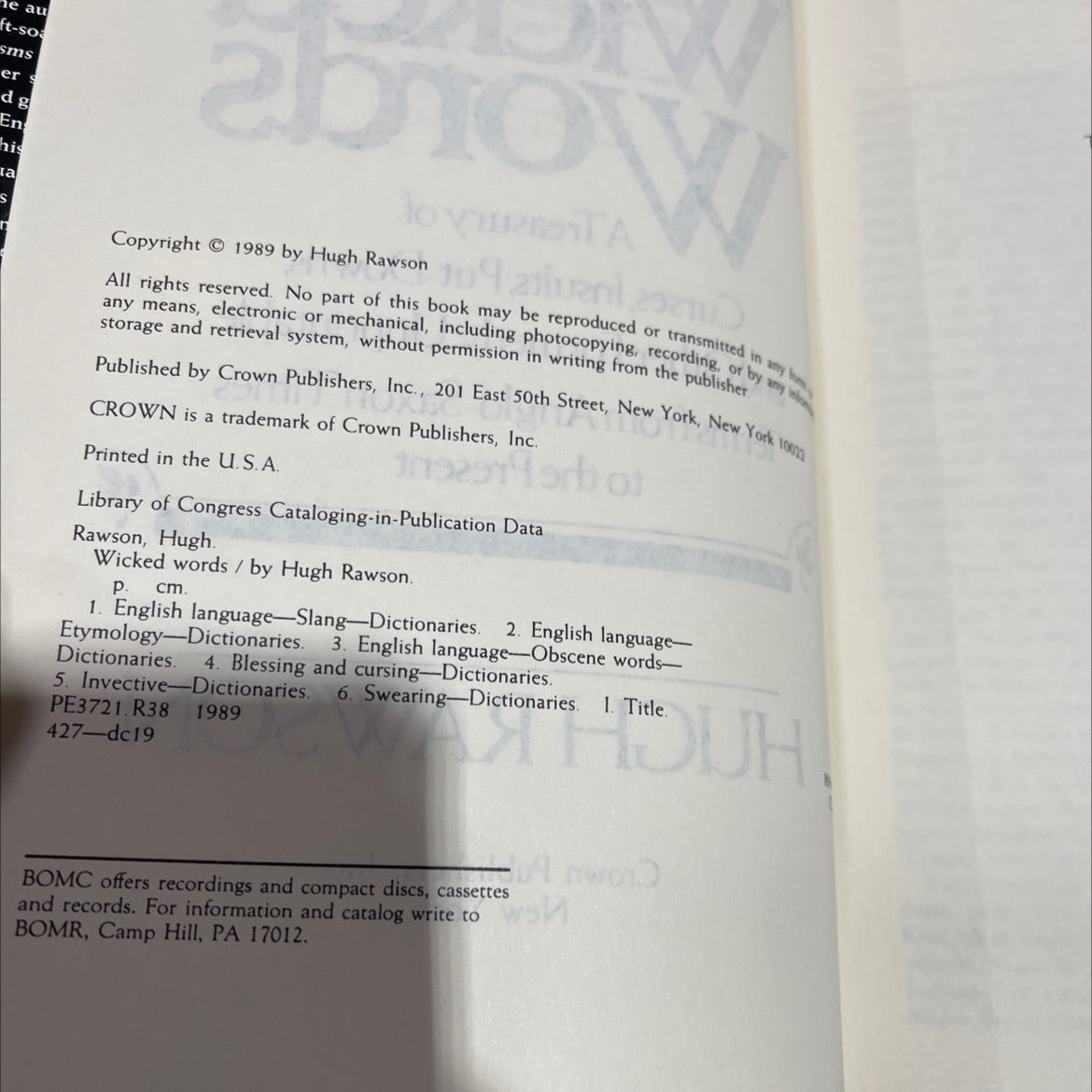 wicked words book, by hugh rawson, 1989 Hardcover image 3