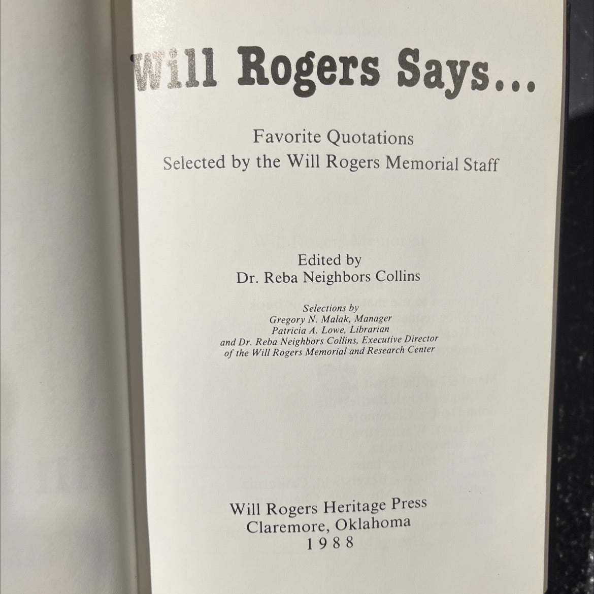 will rogers says... favorite quotations book, by will rogers, 1988 Hardcover image 2