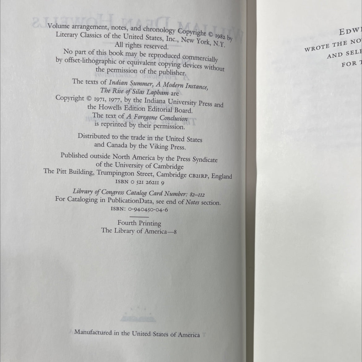 william dean howells vileiom novels 1875-1886 book, by William Dean Howells, 1982 Hardcover image 3
