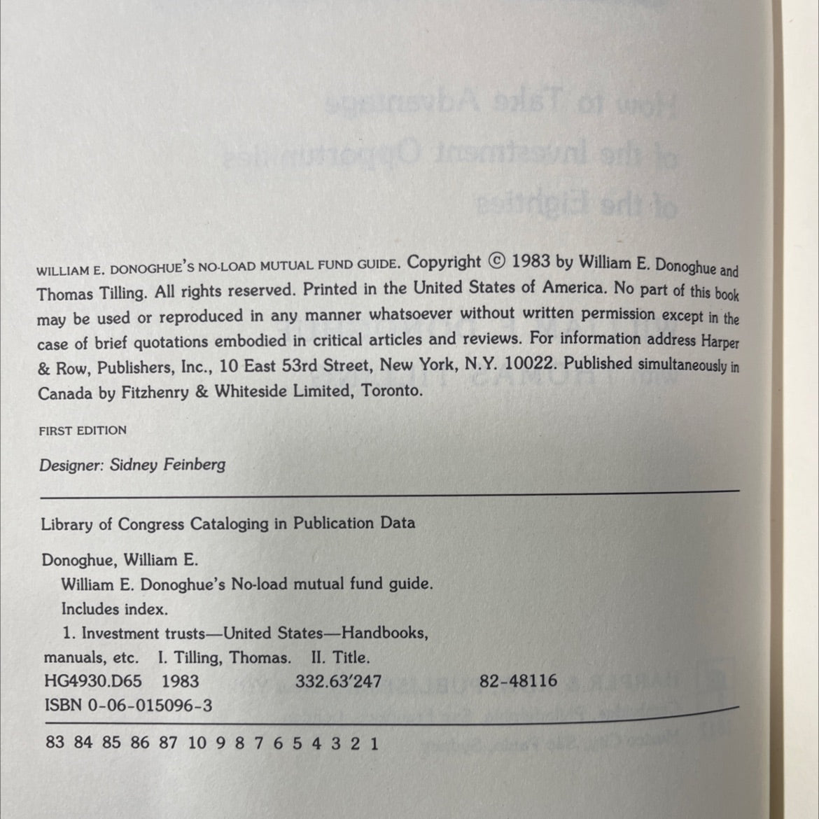 william e. donoghue's no-load mutual fund guide book, by william e. donoghue, thomas tilling, 1983 Hardcover image 3