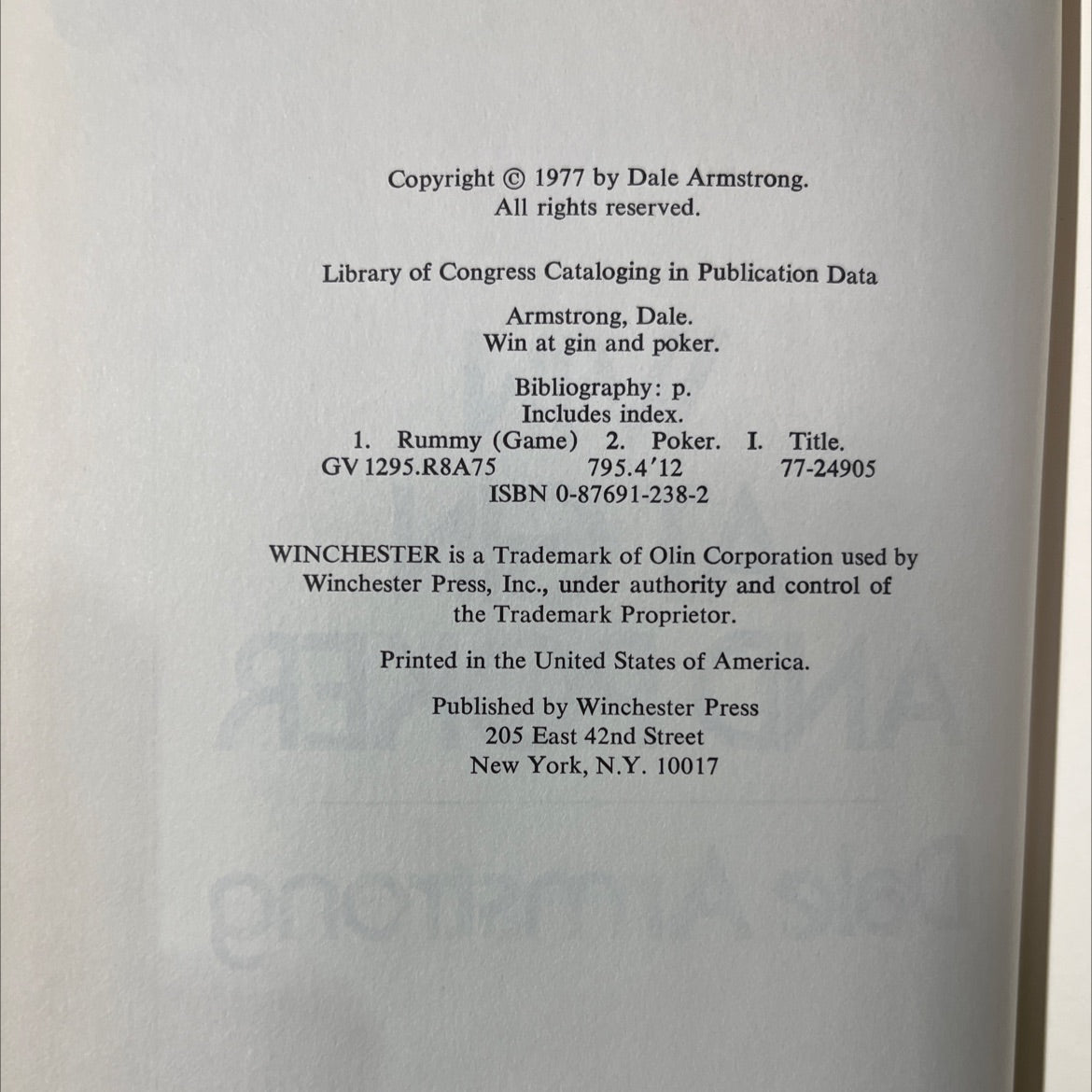 win at gin and poker book, by dale armstrong, 1977 Hardcover image 3