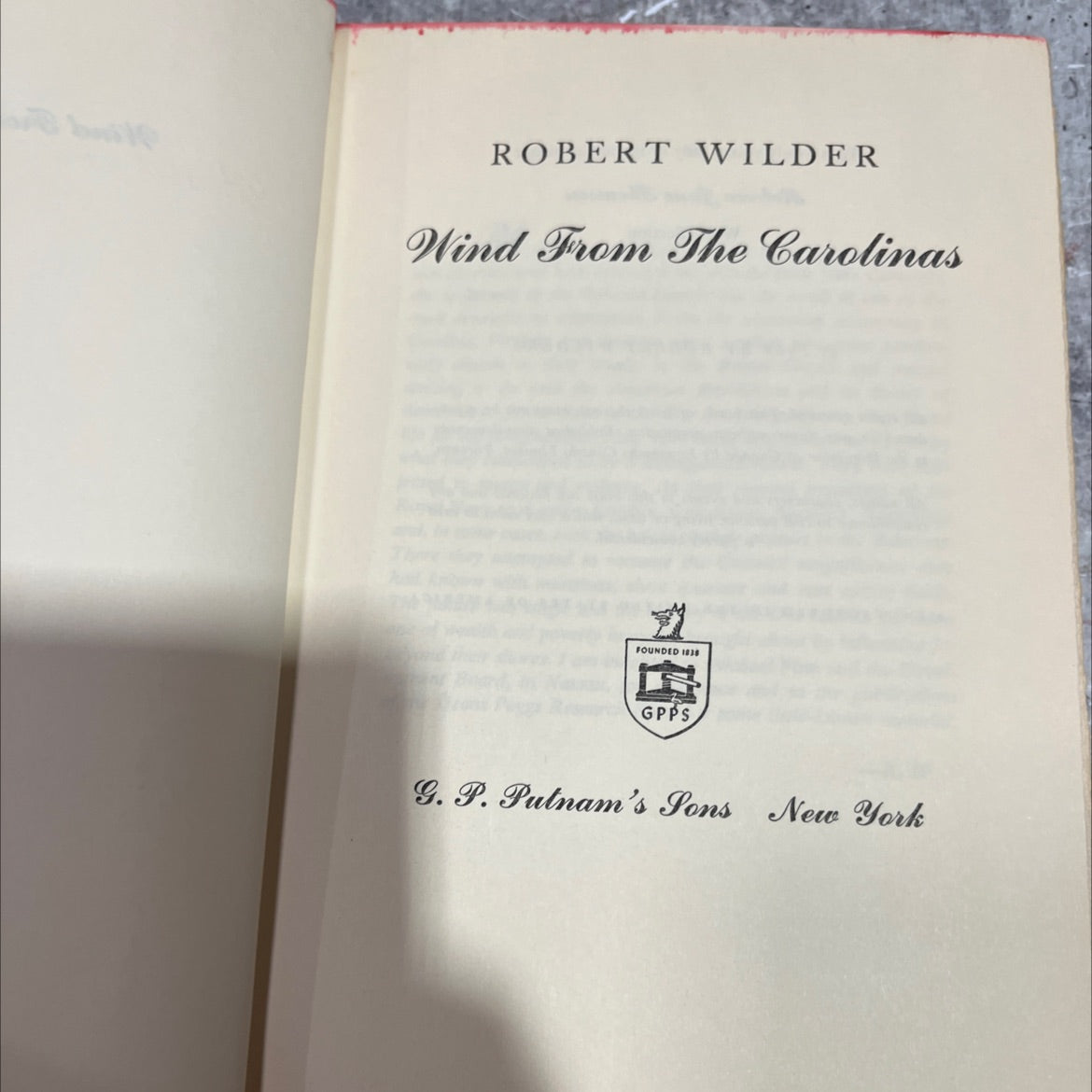 wind from the carolinas book, by robert wilder, 1964 Hardcover image 2