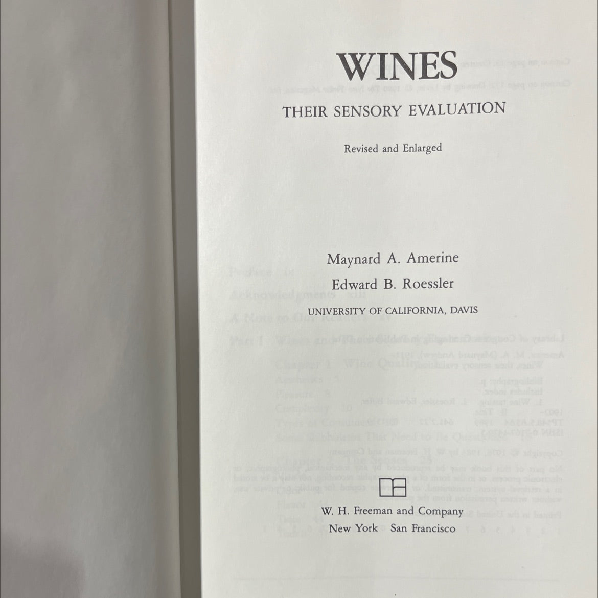 wines their sensory evaluation book, by Maynard A. Amerine, Edward B. Roessler, 1983 Hardcover image 2