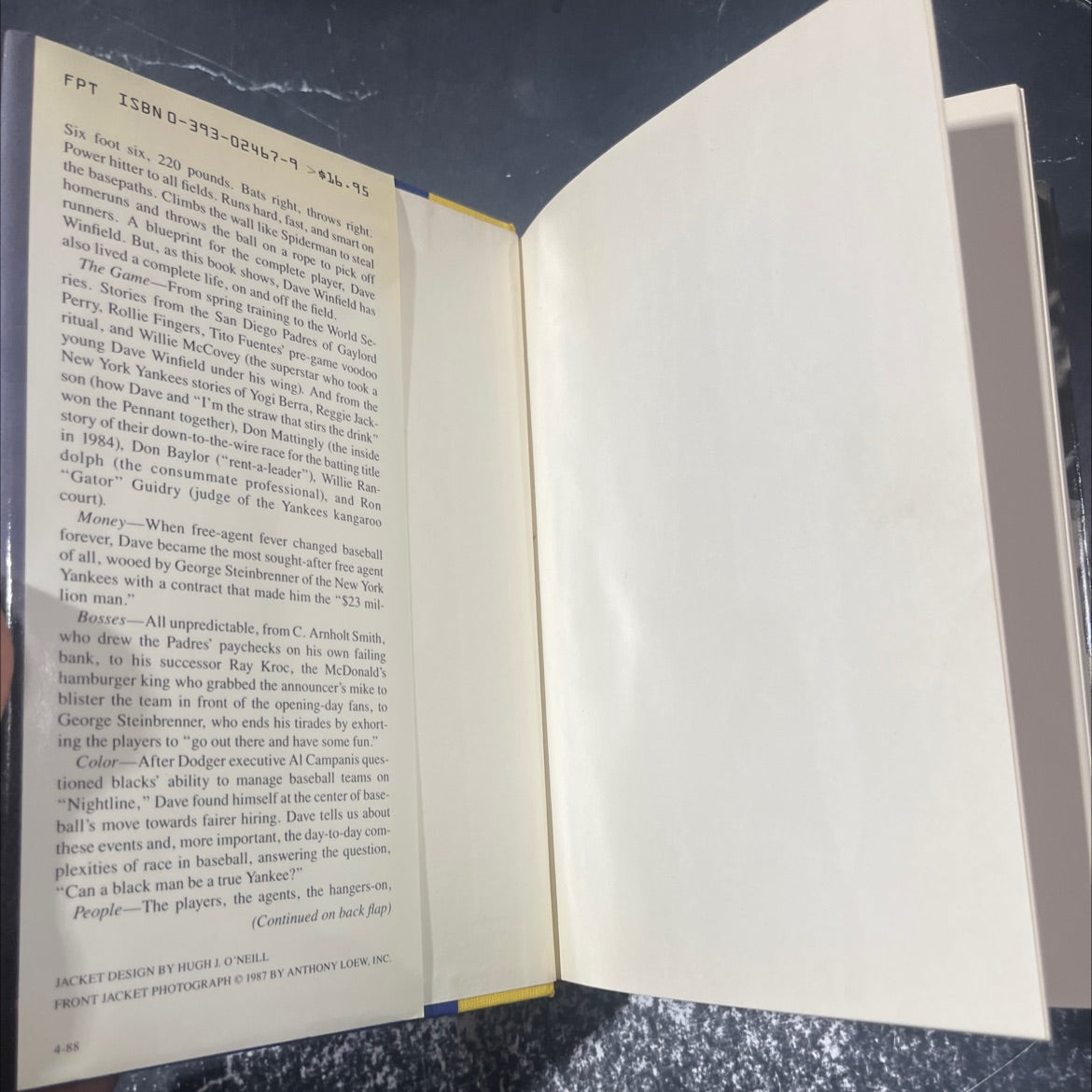 winfield a players life book, by Dave Winfield with Tom Parker, 1988 Hardcover image 4