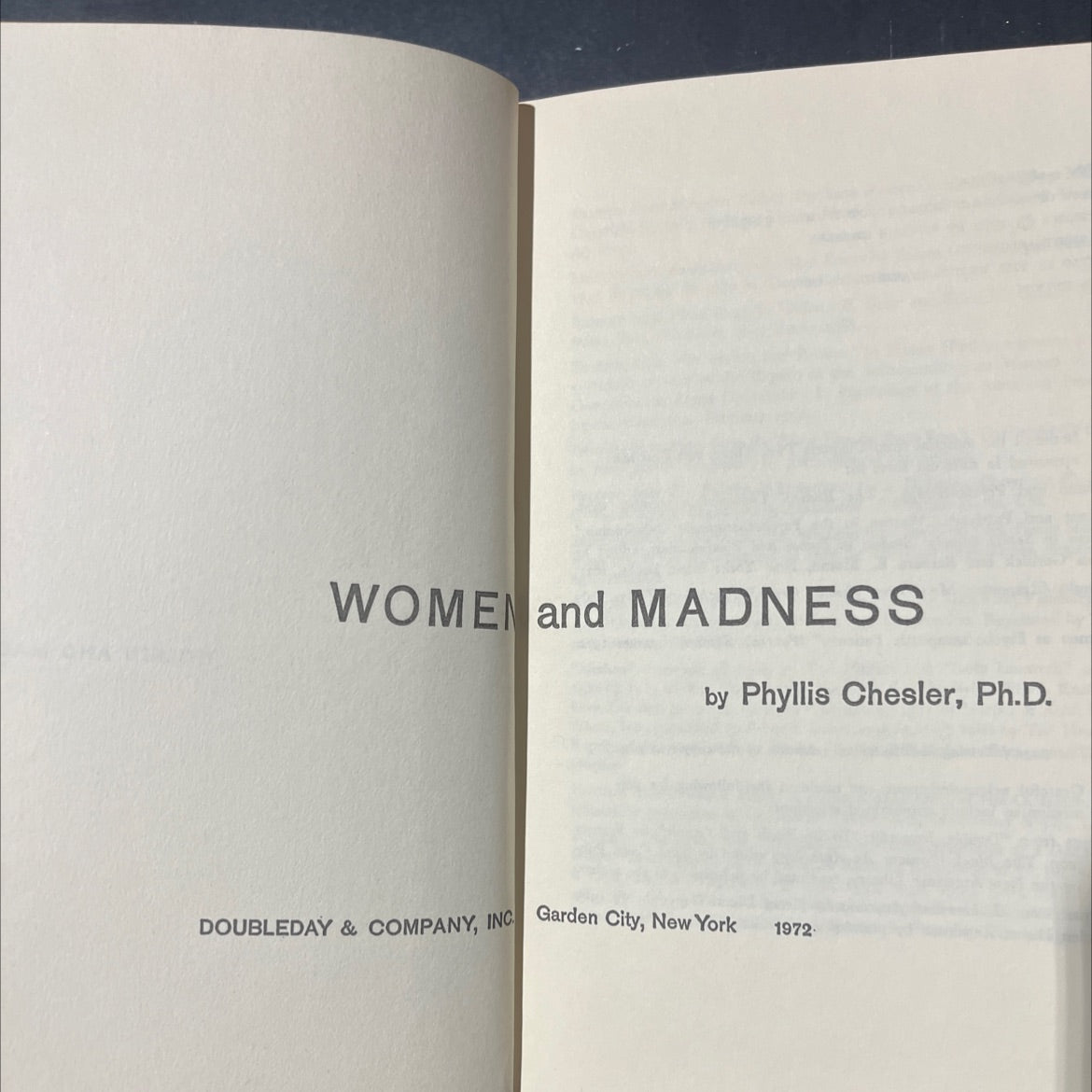 women and madness book, by Phyllis Chesler, Ph.D., 1972 Hardcover image 2