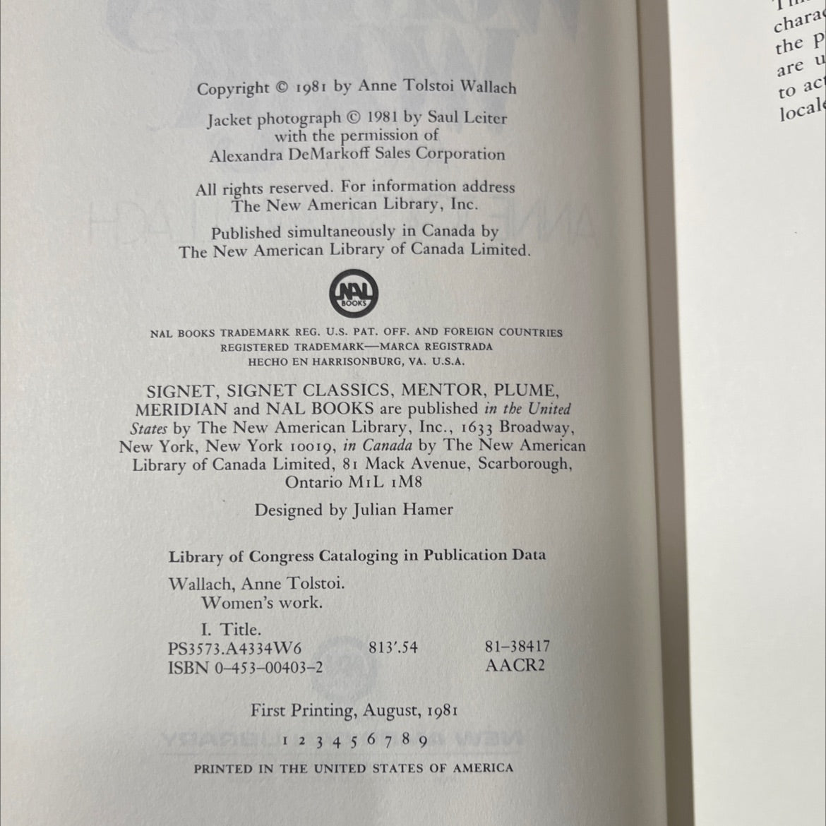 women's work book, by anne tolstoi wallach, 1981 Hardcover image 3