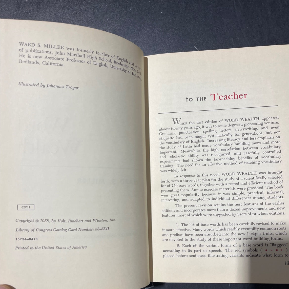 word wealth book, by ward s. miller, 1958 Hardcover image 3