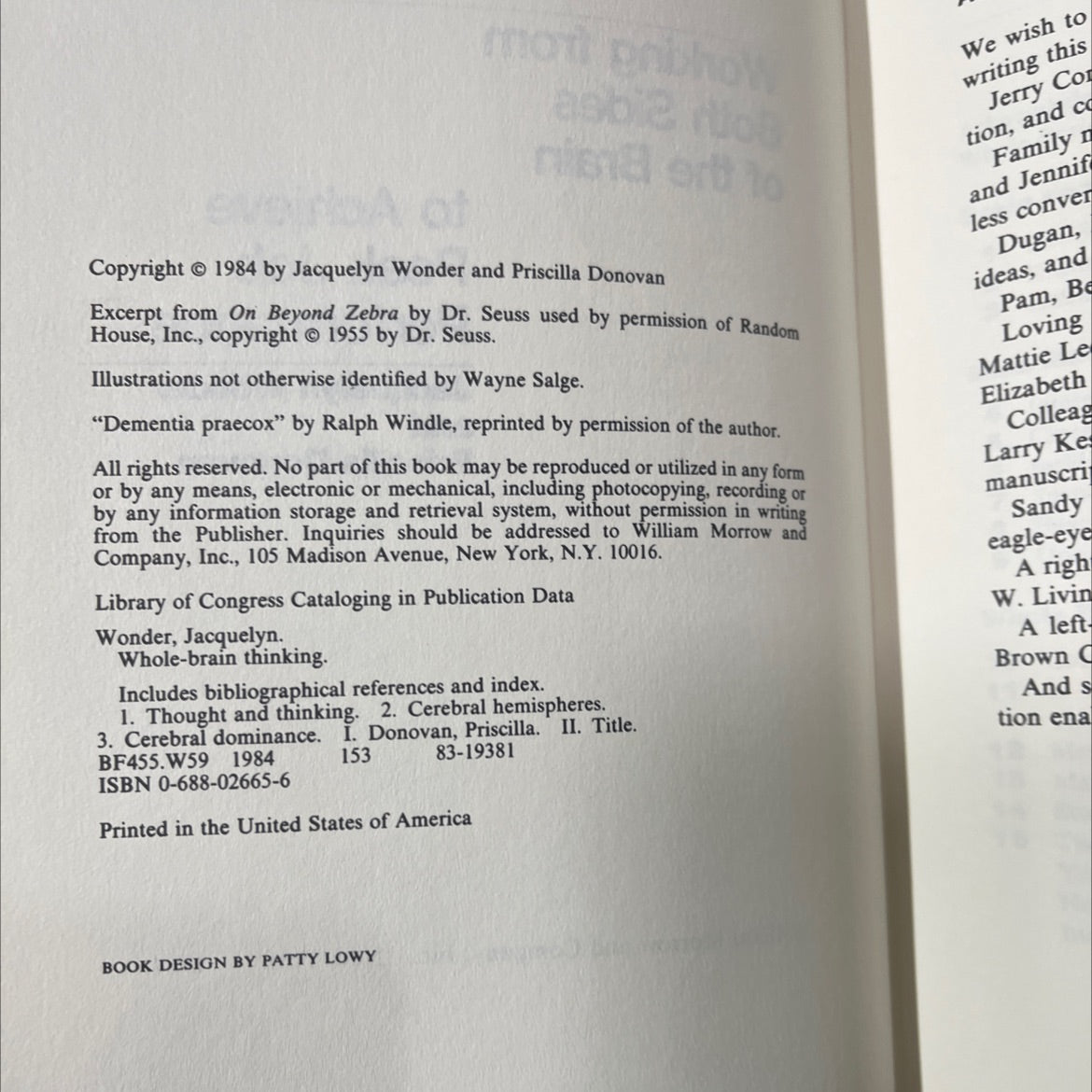 working from both sides of the brain book, by Jacquelyn Wonder and Priscilla Donovan, 1984 Hardcover image 3