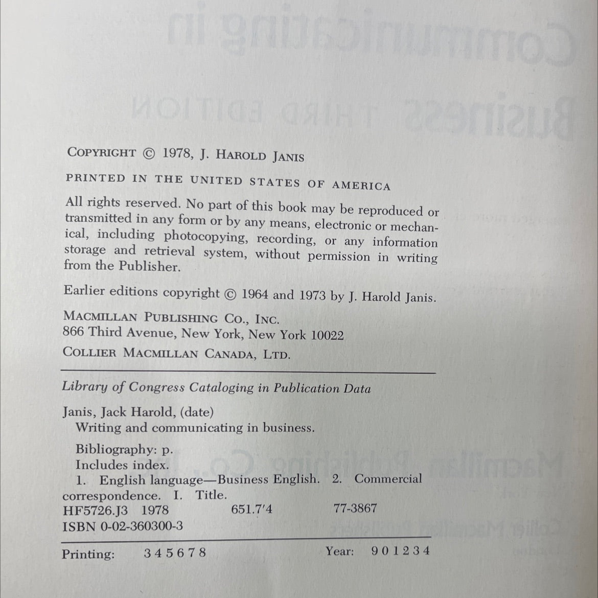 writing and communicating in business book, by j. harold janis, 1978 Hardcover image 3