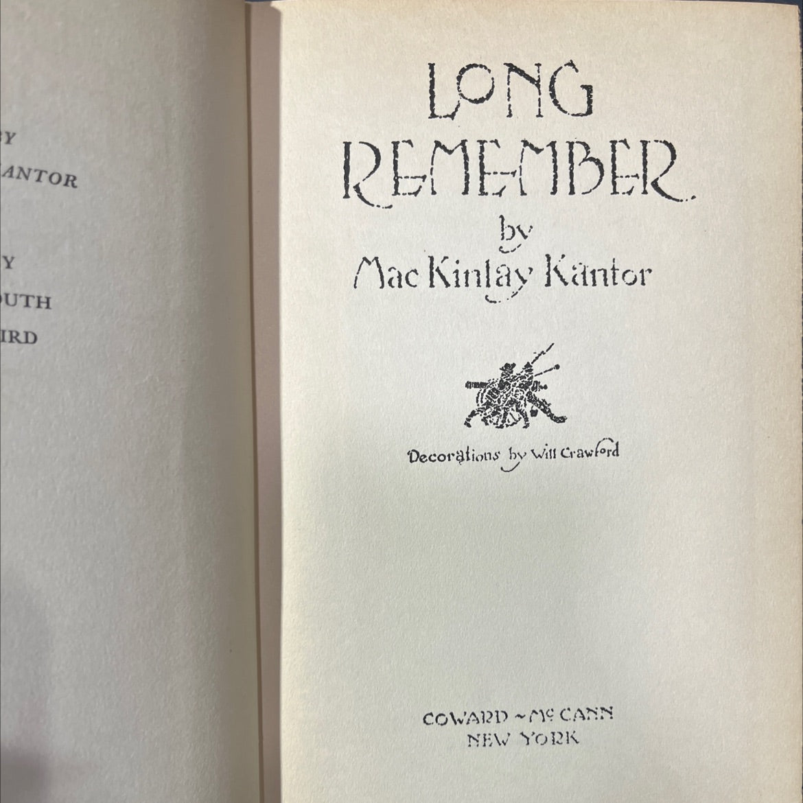 y antor y uth ird long remember book, by Mac Kinlay Kantor, 1934 Hardcover image 2