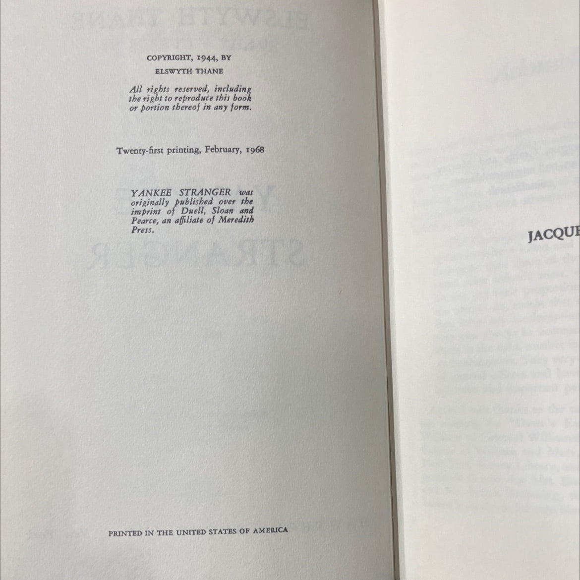 yankee stranger book, by elswyth thane, 1968 Hardcover image 3