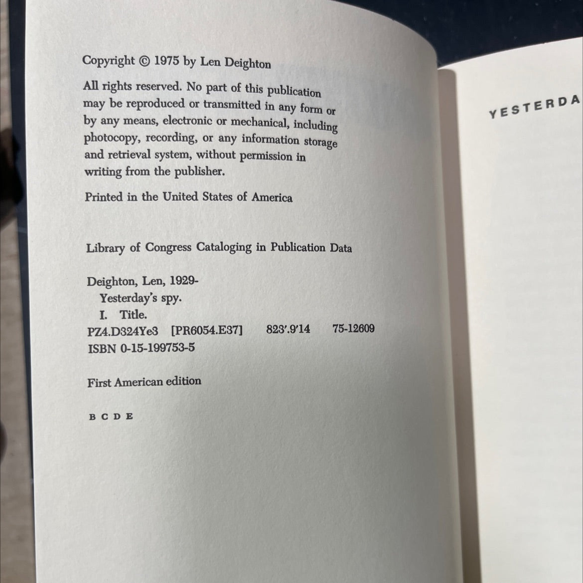yesterday's spy book, by Len Deighton, 1975 Hardcover image 3