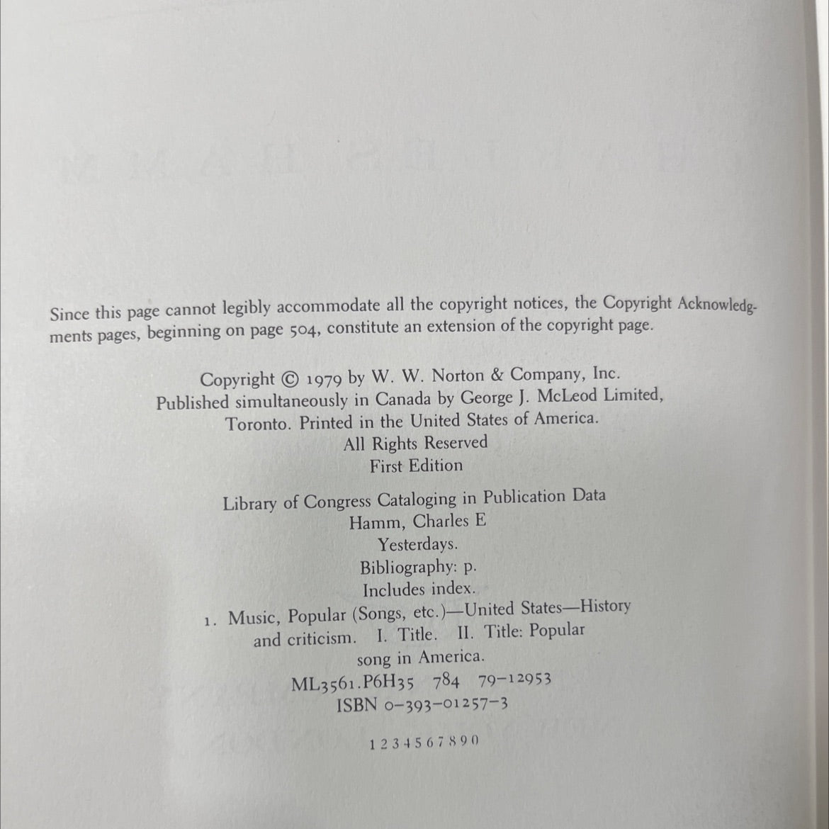 yesterdays popular song in america book, by charles hamm, 1979 Hardcover image 3