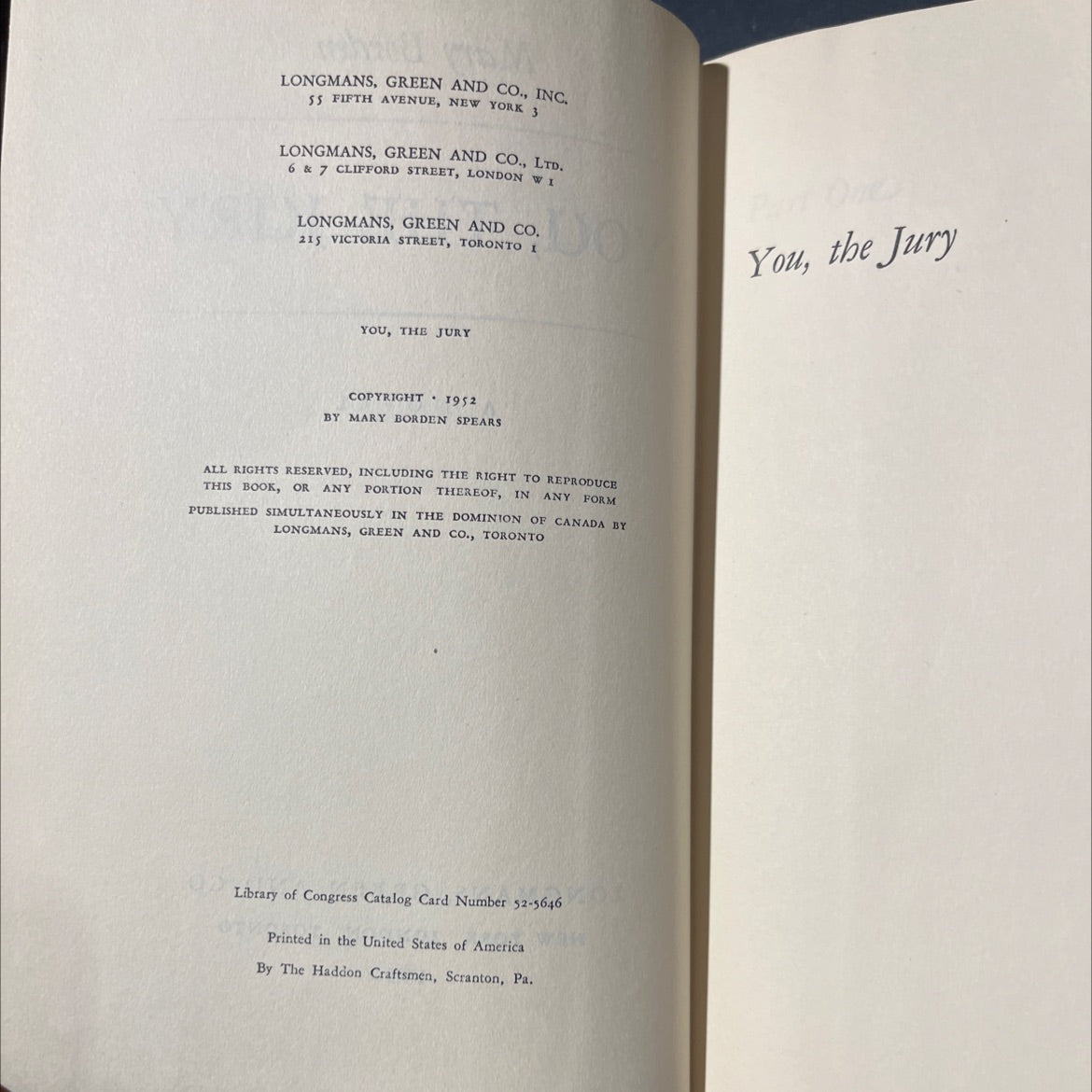 you, the jury book, by mary borden, 1952 Hardcover image 3