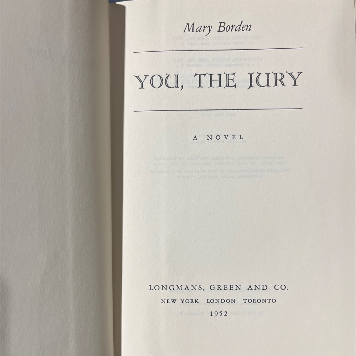 you, the jury book, by mary borden, 1952 Hardcover image 2