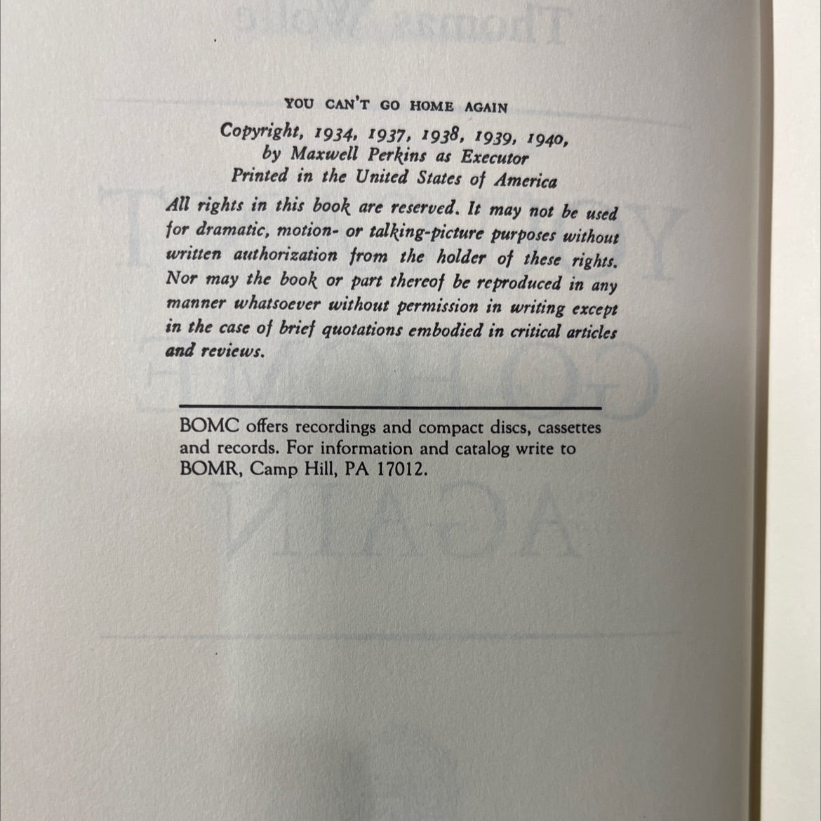 you can't go home again book, by thomas wolfe, 1940 Hardcover image 3