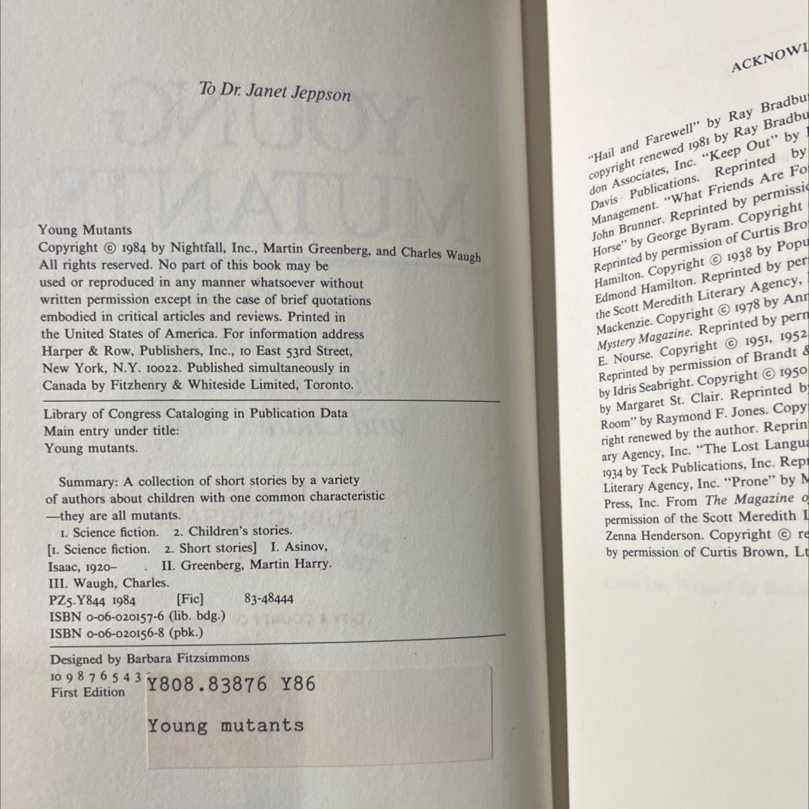 young mutants book, by Isaac Asimov, Martin Greenberg, Charles Waugh, 1984 Hardcover image 3