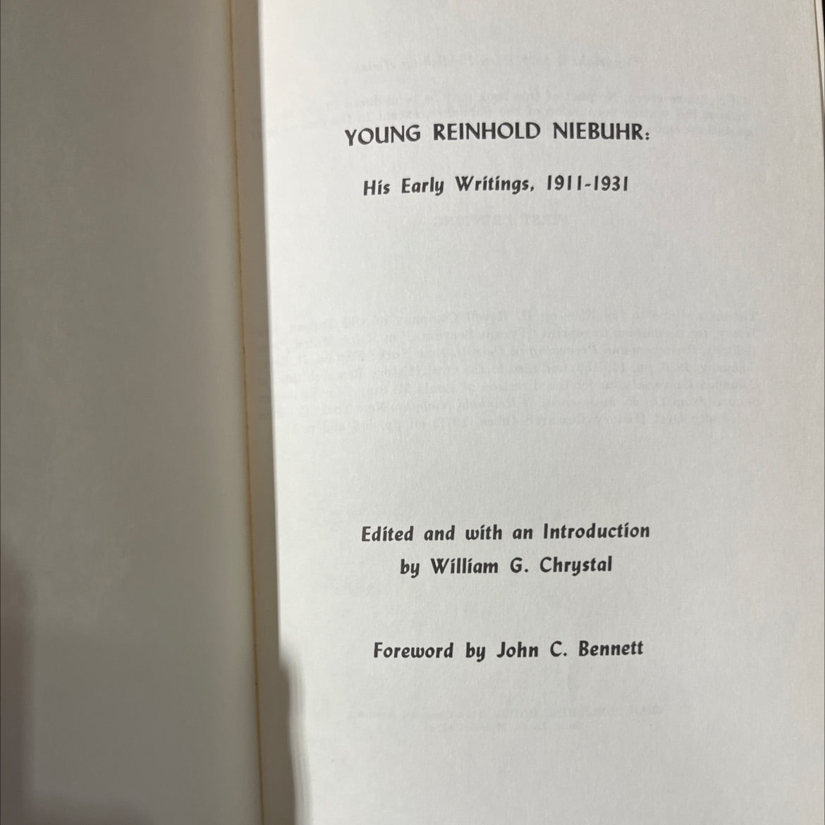 young reinhold niebuhr: his early writings, 1911-1931 book, by reinhold niebuhr, 1977 Hardcover image 2