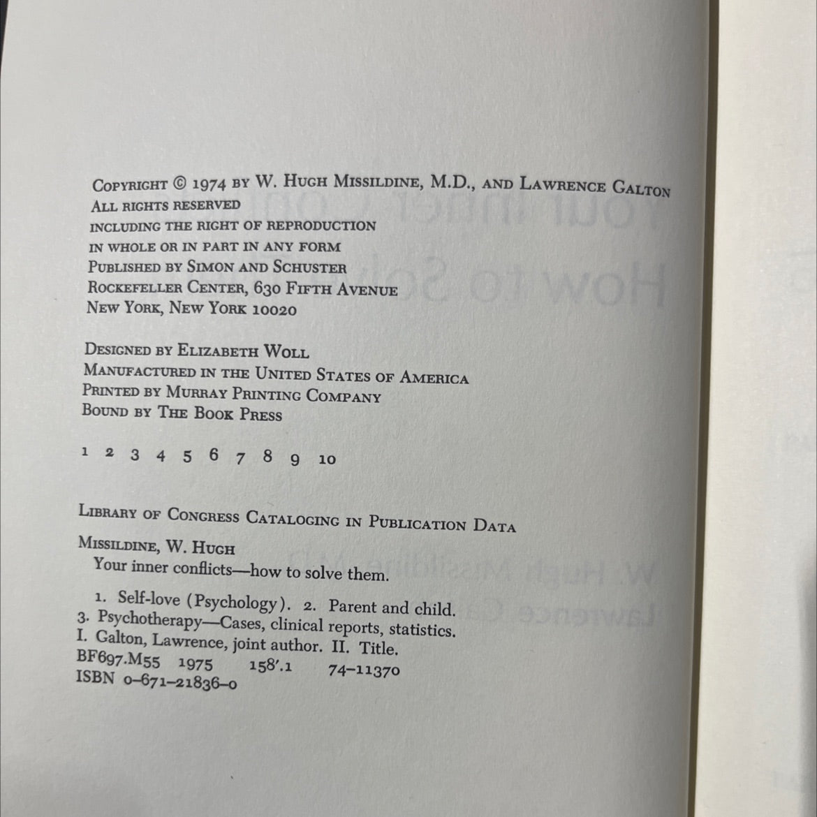 your inner conflicts- how to solve them book, by w. hugh missildine, m.d. and lawrence galton, 1974 Hardcover image 3