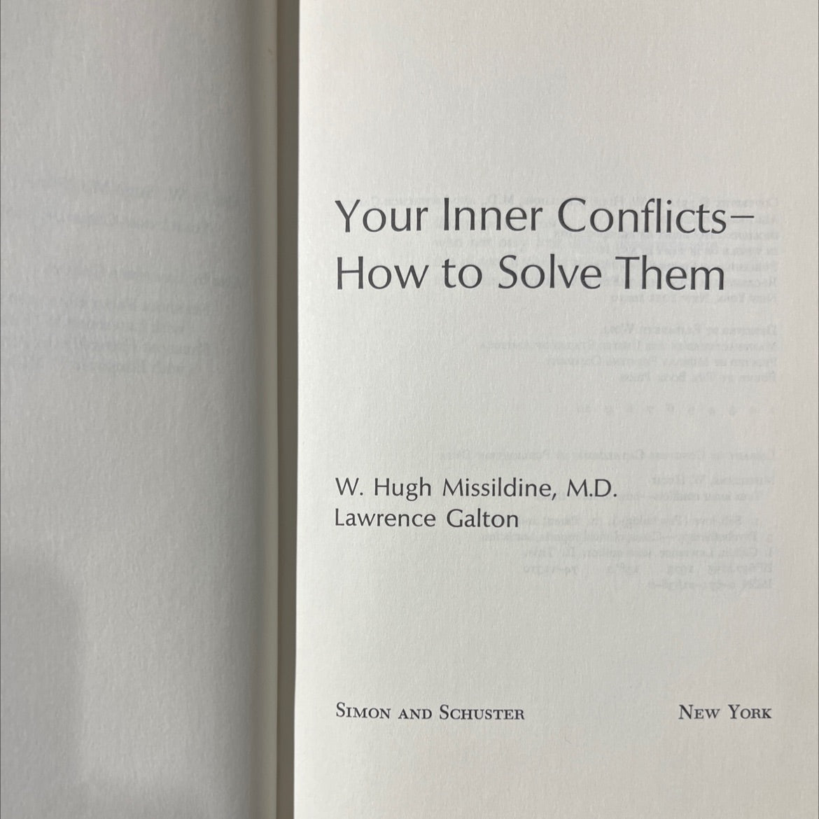 your inner conflicts- how to solve them book, by w. hugh missildine, m.d. and lawrence galton, 1974 Hardcover image 2