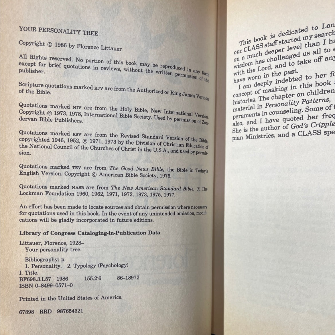SIGNED your personality tree book, by florence littauer, 1986 Hardcover image 3