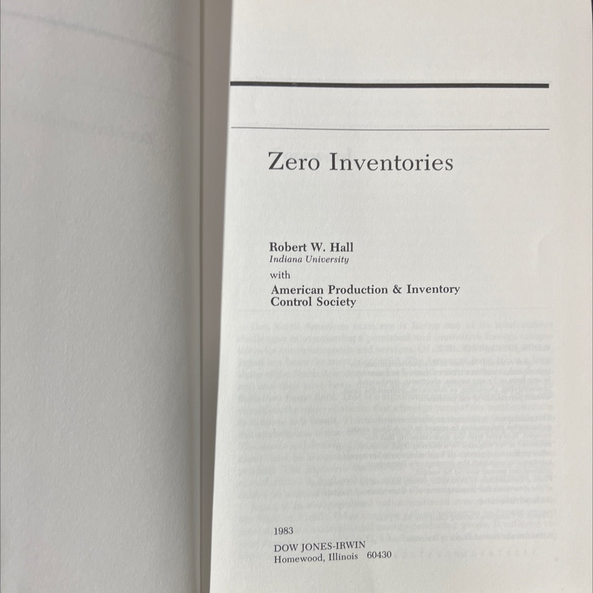 zero inventories book, by robert w. hall, 1983 Hardcover image 2